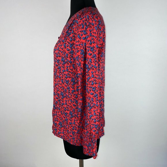 J. Jill Petite XS Red Blue Patterned Rayon Button Down Long Sleeve - Picture 5 of 8